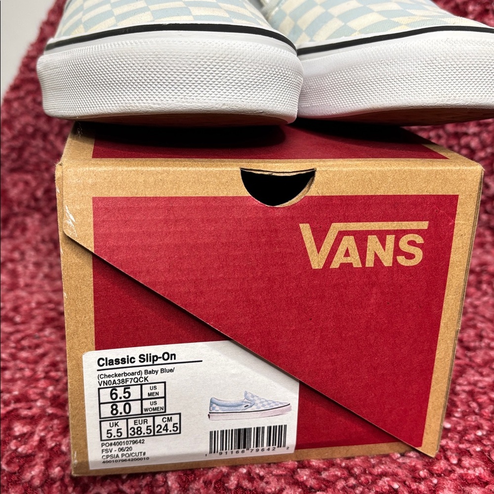 Vans Slip-On Checkerboard Sneakers in Light Blue and White - Picture 2 of 7